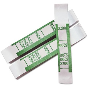 ICONEX $200 Green Currency Straps - Total $200 - Adhesive, Sturdy, Color Coded - Kraft Paper