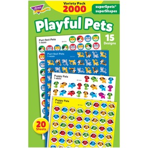 Trend superSpots superShapes Playful Pets Stickers - Puppy Pals Shape - Acid-free, Non-toxic, Photo-safe - 8
