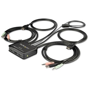 StarTech.com 2 Port HDMI KVM Switch - 4K 60Hz - Compact UHD HDMI USB KVM Switch with 4ft Cables & Audio - Bus Powered & Remote Switching - 2 Port HDMI KVM Switch w/ built-in cables - Dual UHD Desktop KVM with Audio - Bus-Powered control of 2 USB or HDMI computers from 1 workstation console - Remote/Hotkey/Software (PC/Mac) Switching - Compact - 4K 60Hz - OS Independent - 2 year warranty