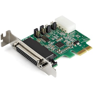 StarTech.com 4-port PCI Express RS232 Serial Adapter Card - PCIe Serial DB9 Controller Card 16950 UART - Low Profile - Windows/Linux - 4 port PCI Express RS232 serial controller card w/16950 UART/ASIX AX99100 - Bi-directional speeds 921.6Kbps/port | 256 byte FIFO | 9th data bit - Pin 9 pwr out 5v/12v/none w/up to 2A total - Std bracket (low profile incl); Breakout cable - Win/Linux