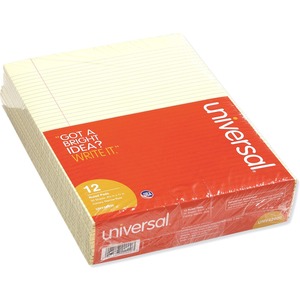 Universal+Glue+Top+Pads%2C+Narrow+Rule%2C+50+Canary-Yellow+8.5+x+11+Sheets%2C+Dozen+-+1+Subject%28s%29+-+50+Sheets+-+Glued+-+Narrow+Ruled+Front+Ruling+-+16+lb+Basis+Weight+-+11%26quot%3B+Height+x+8.5%26quot%3B+Width+-+Canary+Paper+-+Chipboard+Cover+-+1+Dozen