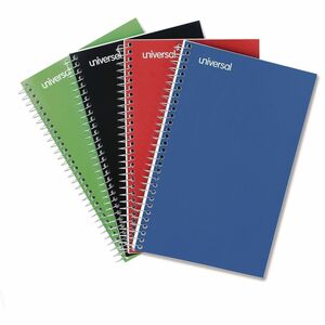 Universal+Notebook+-+3+Subject%28s%29+-+120+Sheets+-+Spiral+-+Medium+Ruled%2C+College+Ruled+Front+Ruling+-+15+lb+Basis+Weight+-+9.50%26quot%3B+Height+x+6%26quot%3B+Width+-+White+Paper+-+Black+Paperboard%2C+Blue%2C+Green%2C+Red+Cover+-+4+%2F+Pack