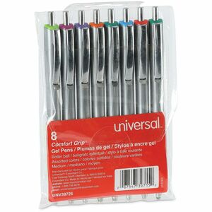 Universal+Comfort+Grip+Gel+Pen+-+0.7+mm+Medium+Conical+Pen+Point+-+Retractable+-+Assorted+Ink+-+Water+Based+-+Assorted+Barrel+-+8+%2F+Pack