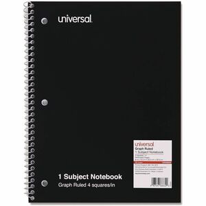 Universal+Notebook+-+1+Subject%28s%29+-+70+Sheets+-+Spiral+-+Quad+Ruled+Front+Ruling+-+3+Hole%28s%29+-+15+lb+Basis+Weight+-+10.50%26quot%3B+Height+x+8%26quot%3B+Width+-+White+Paper+-+Black+Paperboard+Cover