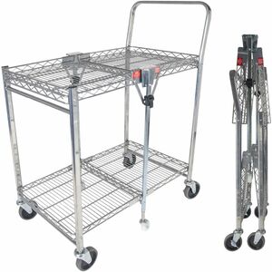 Bostitch+Stowaway+Utility+Cart+-+2+Shelf+-+400+lb+Load+Capacity+-+6+Casters+-+31%26quot%3B+Length+x+19.50%26quot%3B+Width+x+39%26quot%3B+Height+-+Chrome+-+1+Each