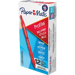 Paper+Mate+Profile+1.0mm+Ballpoint+Pens+-+1+mm+Medium+Conical+Pen+Point+-+Retractable+-+Red+Ink+-+Red+Barrel+-+1+Dozen