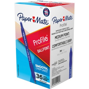 Paper+Mate+Profile+1.0mm+Ballpoint+Pens+-+1+mm+Medium+Conical+Pen+Point+-+Retractable+-+Blue+Ink+-+Blue+Barrel+-+36+%2F+Box