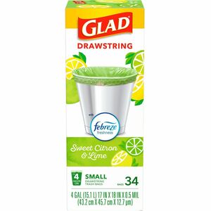 Glad+Small+Kitchen+Drawstring+Trash+Bags+-+Febreze+Sweet+Citron+%26+Lime+-+4+gal+-+Green+-+34%2FBox+-+Home+Office%2C+Bathroom%2C+Kitchen%2C+Laundry