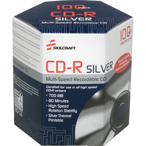 SKILCRAFT%C2%AE+CD+Recordable+Media+-+CD-R+-+52x+-+700+MB+-+100+-+TAA+Compliant+-+120mm+-+Printable+-+Thermal+Print+Technology+-+1.33+Hour+Maximum+Recording+Time