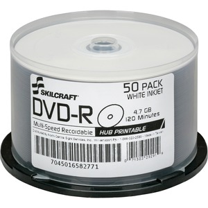 SKILCRAFT%C2%AE+DVD+Recordable+Media+-+DVD-R+-+16x+-+4.70+GB+-+50+-+TAA+Compliant+-+120mm+-+Printable+-+Inkjet+Print+Technology+-+2+Hour+Maximum+Recording+Time