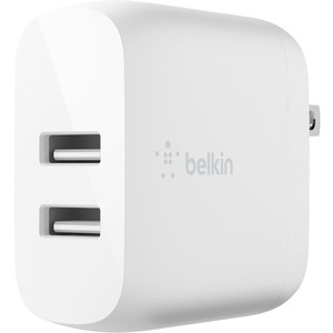 Belkin BoostCharge Dual USB-A Wall Charger 24W + Lightning to USB-A Cable - Power Adapter - 24 W - 4.80 A Output - White