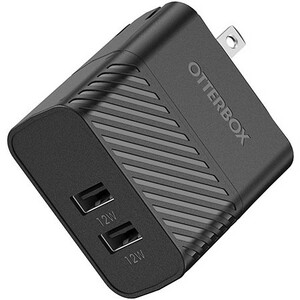 OtterBox USB-A Dual Port Wall Charger Premium - 12 W - Rugged - 120 V AC, 230 V AC Input - 5 V DC/2.40 A Output - Black