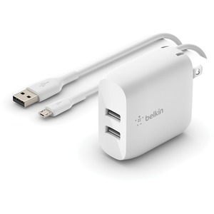 Belkin BoostCharge Dual USB-A Wall Charger 24W + USB-A to Micro-USB cable - Power Adapter - 1 Pack - 24 W - 4.80 A Output