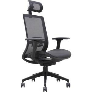 Lorell+Mesh+High-Back+Task+Chair+With+Headrest+-+Black+-+Armrest+-+1+Each