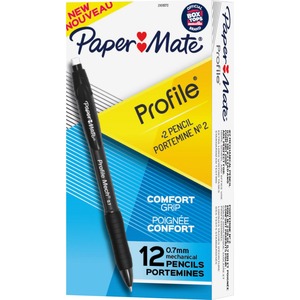 Paper+Mate+Profile+Mechanical+Pencils+-+0.7+mm+Black+Lead+-+Refillable+-+Black+Barrel+-+1+Dozen