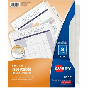Avery® Big Tab Insertable Plastic Dividers - 8 x Divider(s) - 8 - 8 Tab(s)/Set - 8.9
