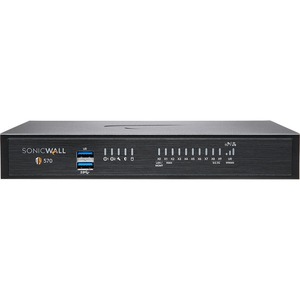 SonicWall TZ570 Network Security/Firewall Appliance - 8 Port - 10/100/1000Base-T - 5 Gigabit Ethernet - DES, 3DES, MD5, SHA-1, AES (128-bit), AES (192-bit), AES (256-bit) - 8 x RJ-45 - 2 Total Expansion Slots - 1 Year TotalSecure Advanced Edition - Deskto