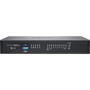 SonicWall TZ570 Network Security/Firewall Appliance - 8 Port - 10/100/1000Base-T - 5 Gigabit Ethernet - DES, 3DES, MD5, SHA-1, AES (128-bit), AES (192-bit), AES (256-bit) - 8 x RJ-45 - 2 Total Expansion Slots - Desktop, Rack-mountable - TAA Compliant