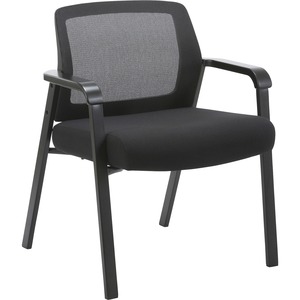 Lorell Big & Tall Guest Chair - Fabric Seat - Mesh Back - Steel Frame - Low Back - Black - 1 Each