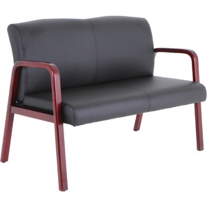 Lorell+Upholstered+Loveseat+-+Wood+Frame+-+Black+Mahogany+-+Bonded+Leather+-+Armrest+-+1+Each