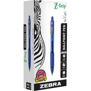 Zebra+Pen+Z-Grip+Retractable+Ballpoint+Pens+-+0.7+mm+Pen+Point+-+Retractable+-+Blue+Ink+-+1+Dozen
