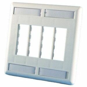 Ortronics Tracjack Faceplate, Eight-Port (Dual Gang), Plastic, Fog White