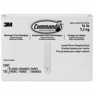 Command+Damage-Free+Picture+Hanging+Strips%2C+Large%2C+5-5%2F8%26quot%3B+x+5-3%2F16%26quot%3B+%2C+Pack+Of+120+Strips+-+x+5.6%26quot%3B+Length+-+for+Pictures%2C+Decoration+-+Foam+-+White+-+120+%2F+Pack