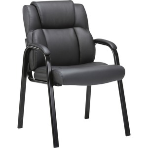 Lorell+Low-back+Cushioned+Guest+Chair+-+Black+Bonded+Leather+Seat+-+Black+Bonded+Leather+Back+-+Powder+Coated+Steel+Frame+-+High+Back+-+Four-legged+Base+-+Armrest+-+1+Each