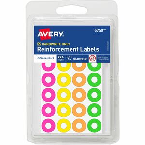 Avery%C2%AE+Reinforcement+Stickers%2C+1%2F4%26quot%3B+%2C+Neon%2C+924+Total+%286750%29+-+0.3%26quot%3B+Diameter+-+3+x+Holes+-+Round+-+Assorted+-+Paper+-+36+%2F+Pack