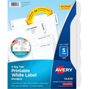 Avery%C2%AE+Big+Tab+Printable+White+Label+Dividers+-+5+x+Divider%28s%29+-+5+-+5+Tab%28s%29%2FSet+-+8.5%26quot%3B+Divider+Width+x+11%26quot%3B+Divider+Length+-+3+Hole+Punched+-+White+Paper+Divider+-+White+Paper+Tab%28s%29+-+Recycled+-+36+%2F+Carton