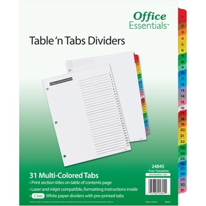 Avery® Table 'N Tabs Numeric Dividers - 372 x Divider(s) - 372 Tab(s) - 1-31 - 31 Tab(s)/Set - 8.5
