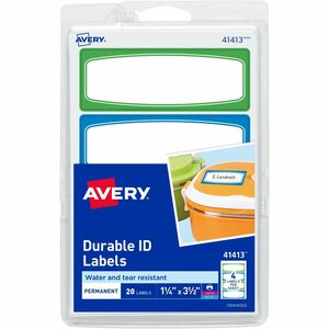 Avery® Kids Gear Durable Labels - Permanent Adhesive - Rectangle - Laser, Inkjet - Assorted, Green, Blue - Film - 4 / Sheet - 90 Total Sheets - 360 Total Label(s) - 18 / Carton
