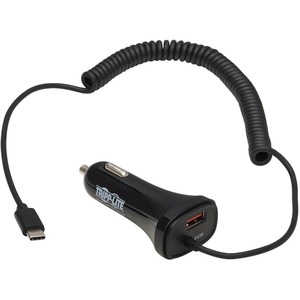Tripp Lite USB Car Charger Dual Port 30W USB-A & USB C w Coiled Cord 6ft - 12 V DC Input -