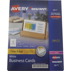 SKILCRAFT%C2%AE+Avery+Clean+Edge+2-sided+Business+Cards+-+2%26quot%3B+x+3+1%2F2%26quot%3B+-+247+g%2Fm%26%23178%3B+Grammage+-+Double-sided%2C+Uncoated%2C+Heavyweight%2C+Smooth+Edge+-+White+-+200+%2F+Pack