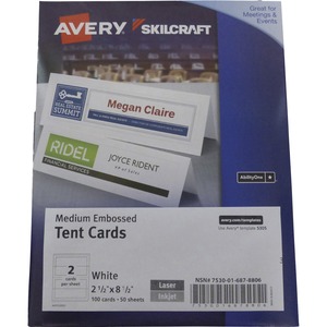 SKILCRAFT%C2%AE+Avery+2-sided+Tent+Cards+-+2+1%2F2%26quot%3B+x+8+1%2F2%26quot%3B+-+Embossed%2C+Double-sided%2C+Pre-printed+-+White+-+100+Card