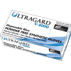 Ultragard Powder-Free Synthetic Gloves - Large Size - For Right/Left Hand - Polyvinyl Chloride (PVC), Synthetic - Blue - Powder-free, Disposable, Non-sterile, Latex-free - For Food, General Purpose - 1000 / Carton - 4 mil Thickness
