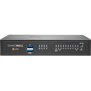 SonicWall TZ470 Network Security/Firewall Appliance - 8 Port - 10/100/1000Base-T - 2.5 Gigabit Ethernet - DES, 3DES, MD5, SHA-1, AES (128-bit), AES (192-bit), AES (256-bit) - 8 x RJ-45 - 2 Total Expansion Slots - 1 Year TotalSecure Advanced Edition - Desktop, Rack-mountable - TAA Compliant
