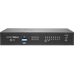 SonicWall TZ370 Network Security/Firewall Appliance - 8 Port - 10/100/1000Base-T - Gigabit Ethernet - DES, 3DES, MD5, SHA-1, AES (128-bit), AES (192-bit), AES (256-bit) - 8 x RJ-45 - 1 Year TotalSecure Advanced Edition - Desktop, Rack-mountable - TAA Compliant