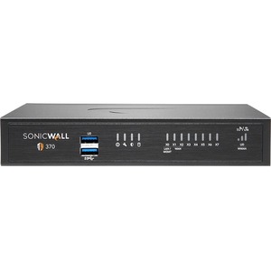 SonicWall TZ370 Network Security/Firewall Appliance - 8 Port - 10/100/1000Base-T - Gigabit Ethernet - DES, 3DES, MD5, SHA-1, AES (128-bit), AES (192-bit), AES (256-bit) - 8 x RJ-45 - Desktop, Rack-mountable - TAA Compliant