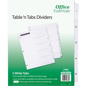 Avery® Table 'n Tabs White Tab Numbered Dividers - 180 x Divider(s) - 180 Tab(s) - 1-5 - 5 Tab(s)/Set - 8.5