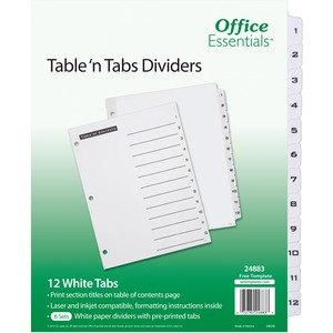 Avery%C2%AE+Table+%26apos%3Bn+Tabs+White+Tab+Numbered+Dividers+-+288+x+Divider%28s%29+-+288+Tab%28s%29+-+1-12+-+12+Tab%28s%29%2FSet+-+8.5%26quot%3B+Divider+Width+x+11%26quot%3B+Divider+Length+-+3+Hole+Punched+-+White+Paper+Divider+-+Black+Paper%2C+White+Tab%28s%29+-+4+%2F+Carton