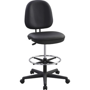 Lorell+Contoured+Back+Stool+-+Vinyl%2C+Plastic+Seat+-+Vinyl%2C+Plastic+Back+-+5-star+Base+-+Black+-+1+Each