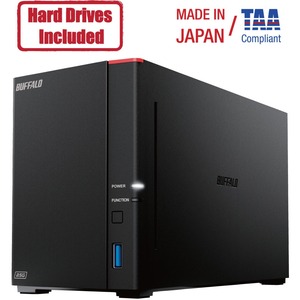 Buffalo LinkStation 720D 4TB Hard Drives Included (2 x 2TB, 2 Bay) - Hexa-core (6 Core) 1.30 GHz - 2 x HDD Supported - 2 x HDD Installed - 4 TB Installed HDD Capacity - 2 GB RAM - Serial ATA/600 Controller - RAID Supported 0, 1, JBOD - 2 x Total Bays - 2.5 Gigabit Ethernet - 3 USB Port(s) - 1 USB 2.0 Port(s) - Network (RJ-45) - TCP/IP, CIFS/SMB, FTP, FTPS, SFTP, NFS - Desktop - TAA Compliant