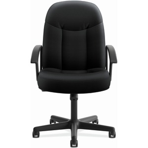 HON High-Back Executive Chair | Center-Tilt | Fixed Arms | Black Fabric - Polyester Seat - Black Polyester Back - Black Frame - High Back - 5-star Base - Armrest - 1 Unit