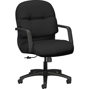 HON Pillow-Soft Mid-Back Chair | Center-Tilt | Fixed Arms | Black Fabric - Black Memory Foam, Polyester Seat - Black Foam, Polyester Back - Black Frame - Mid Back - 5-star Base - 1 Unit