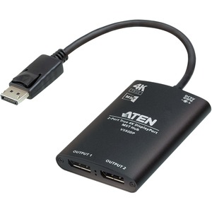 ATEN 2-Port True 4K DisplayPort MST Hub - 3840 + 2160 - DisplayPort - USB - Metal-Aluminum