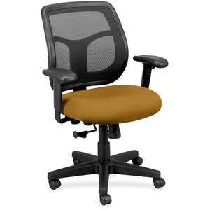 Eurotech Apollo Synchro Mid-Back Chair - Butterscotch Fabric Seat - Black Fabric Back - Mid Back - 5-star Base - Armrest - 1 Each