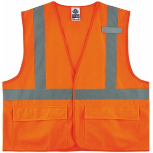 Ergodyne+8225HL+Type+R+Class+2+Standard+Solid+Vest+-+Small%2FMedium+Size+-+Hook+%26+Loop+Closure+-+Fabric%2C+Polyester+-+Orange+-+Pocket%2C+Mic+Tab%2C+Reflective+-+1+Each