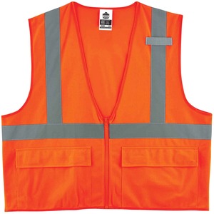 Ergodyne+8225Z+Type+R+Class+2+Standard+Solid+Vest+-+Small%2FMedium+Size+-+Zipper+Closure+-+Fabric%2C+Polyester+-+Orange+-+Pocket%2C+Mic+Tab%2C+Reflective+-+1+Each