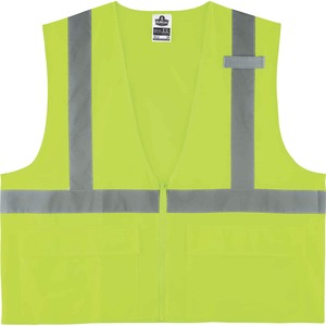 Ergodyne+8225Z+Type+R+Class+2+Standard+Solid+Vest+-+Small%2FMedium+Size+-+Zipper+Closure+-+Fabric%2C+Polyester+-+Lime+-+Pocket%2C+Mic+Tab%2C+Reflective+-+1+Each